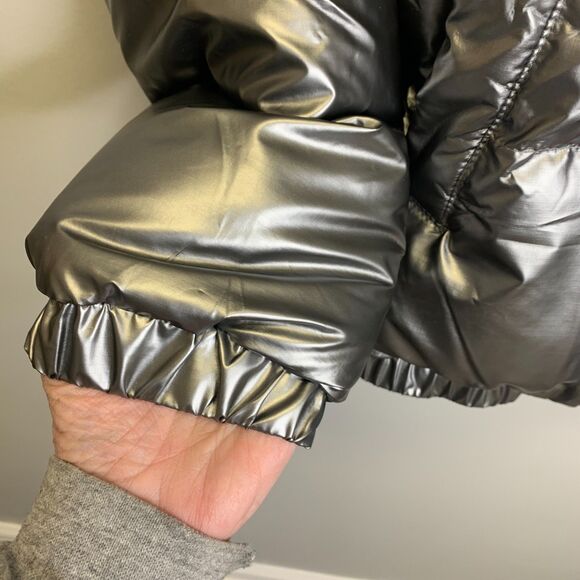 MACEOO + Gold Strike Mens Puffer Jacket Silver Metallic Shiny Spellout XL - Picture 6 of 14